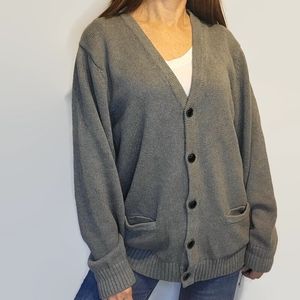 L.L. Bean Gray Grandpa V-Neck Cardigan Sweater size Large